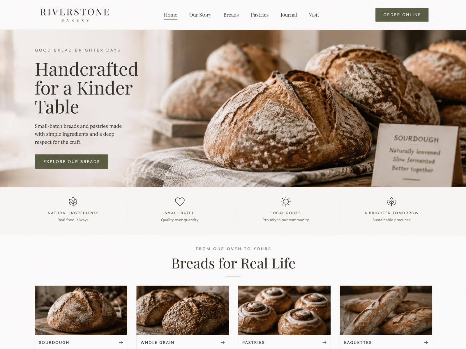 Page d'accueil d'une boulangerie artisanale
